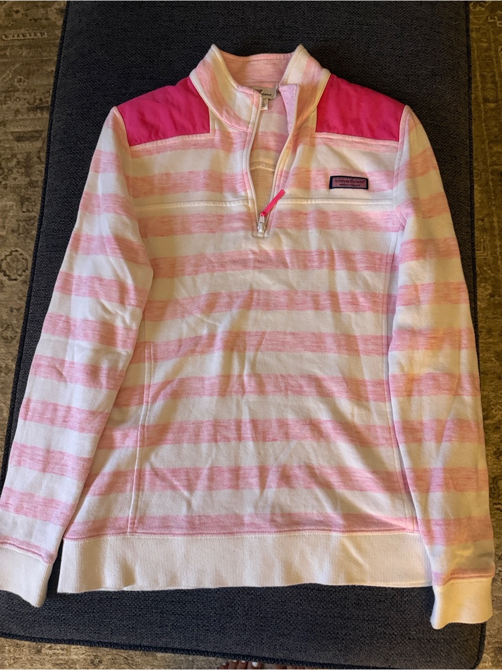 Vineyard Vines Pink & White Striped Quarter-Zip Pullover